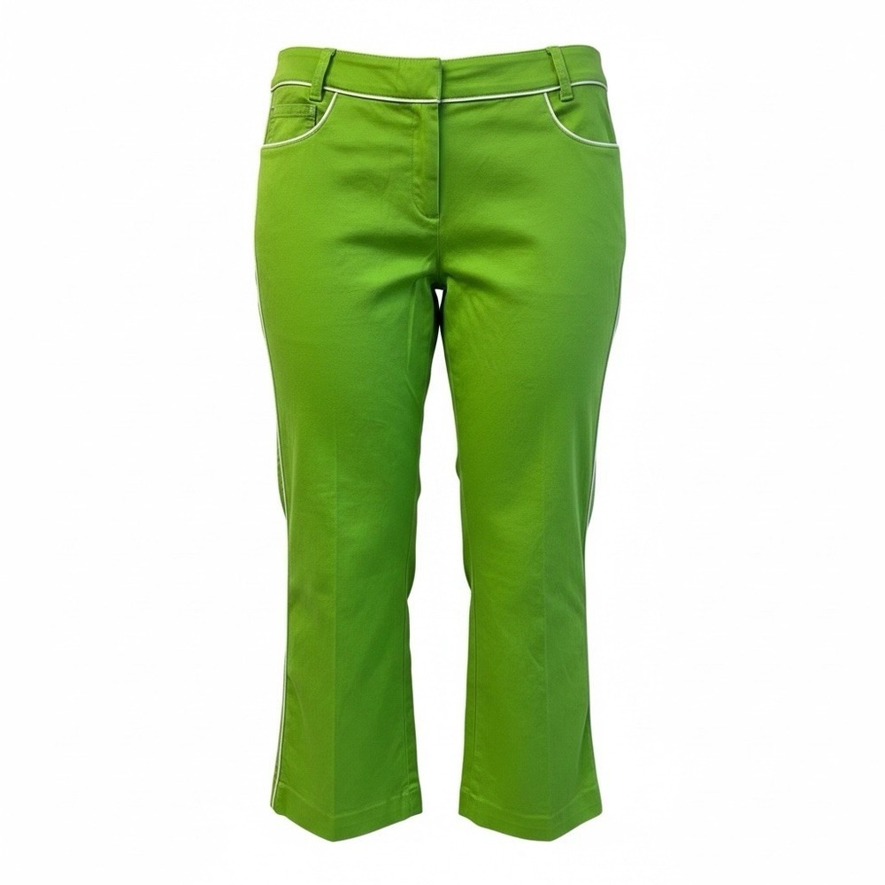 Willi Smith Womens Green Ankle Pants Size 6 White Trim Straight Leg W96038